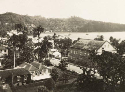 Kingstown, St Vincent. View over the port city and bay of Kingstown. Kingstown, St Vincent, circa