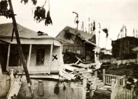 Houses destroyed by hurricane, Belize City. Houses are reduced to rubble by a hurricane that hit