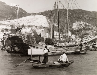 A junk in Aberdeen Harbour. A large junk is moored in Aberdeen Harbour. Aberdeen, Hong Kong, China,