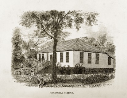 Goodwill School, Jamaica. A woodcut illustration taken from Reverend George Blythe's autobiography,