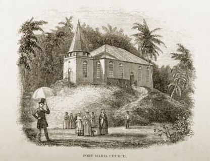 Port Maria Presbyterian Church. A woodcut illustration of Port Maria Church (now Kirk Church),
