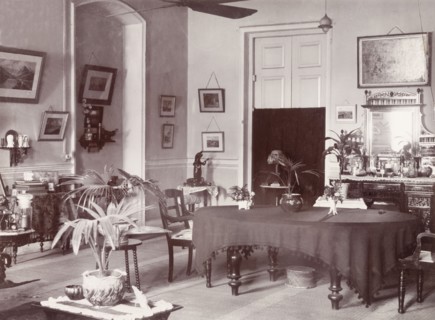 A Victorian drawing room. The Victorian-style drawing room of the flat above the family-owned