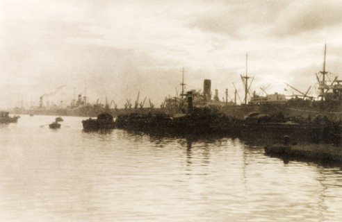 Moorings on the Hooghly River. Numerous vessels are stationed at moorings on the Hooghly River.