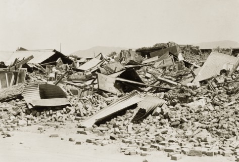 Buildings destroyed by an earthquake, Quetta. Buildings are reduced to rubble after an earthquake