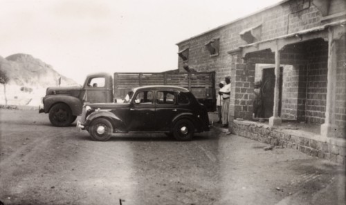Patrol truck in the Aden riots, 1947. Armed police or soldiers climb into the back of a stationary