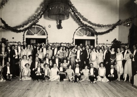 Aftershow party at Orpheus Theatre. Group portrait of officers of the West Yorkshire Regiment (The