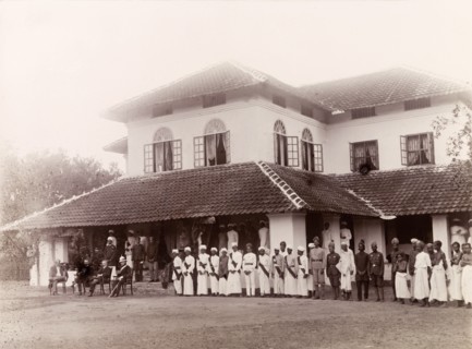 Awaiting the Governor of Madras's arrival. British officials and the Elaya Rajah (heir apparent) of