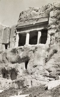 Tomb of the Kings, Jerusalem. The pillared entrance to a tomb cut into the rock face at the ancient