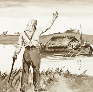 Overtaking the Futtehgur boats'. An illustration depicts a scene from the Indian Mutiny and