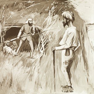 Challenging a stranger. An illustration depicts a scene from the Indian Mutiny and Rebellion