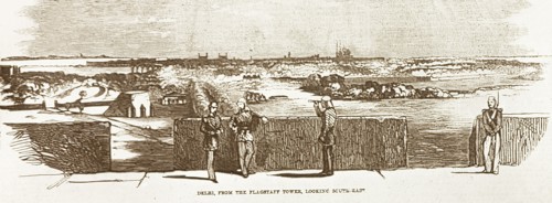 British garrison on Delhi's northern ridge. An illustration depicts British soldiers on guard duty