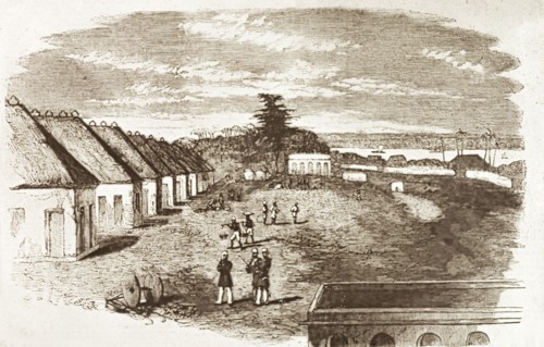 Entrenched hospital at Cawnpore, 1857. Illustration of the entrenched British hospital at Cawnpore,