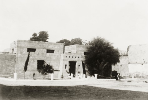 Fort in Gaza. View of two square watchtowers at the entrance to a fort in Gaza. Gaza, British