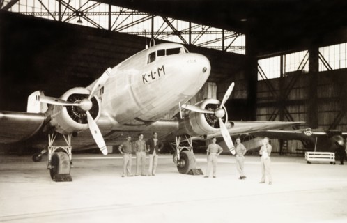 KLM Royal Dutch Airlines aeroplane. A KLM Royal Dutch Airlines aeroplane, the PH-ALV 'Valk', sits