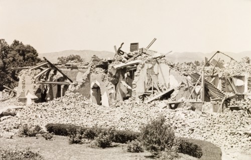 Building destroyed by an earthquake, Bihar. The remains of a building in Bihar, reduced to rubble