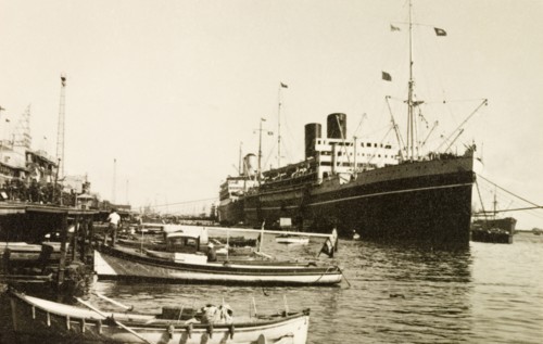 Cathay' on the Suez Canal. View of the P&O passenger liner 'Cathay', pictured on the Suez Canal on
