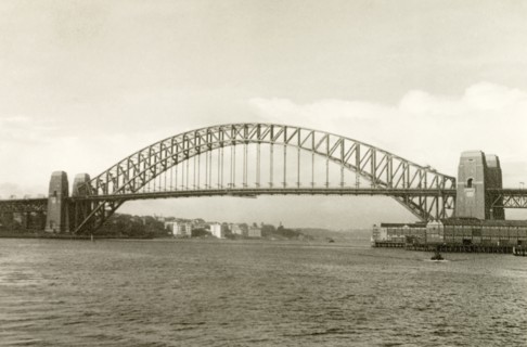 Sydney Harbour Bridge, 1940. View of Sydney Harbour Bridge, stretching across Port Jackson to