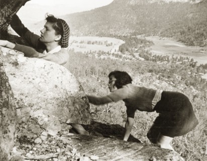 Climbing in Burragorang Valley. Two European women climb a cliff face in Burragorang Valley whilst