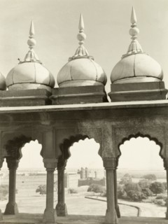 Domes archways in Old Delhi. View through a colonnade of domed archways in Old Delhi, looking