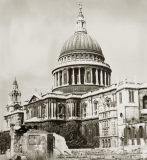 St Paul's Cathedral, London, 1945. View of St Paul's Cathedral at the close of World War II.