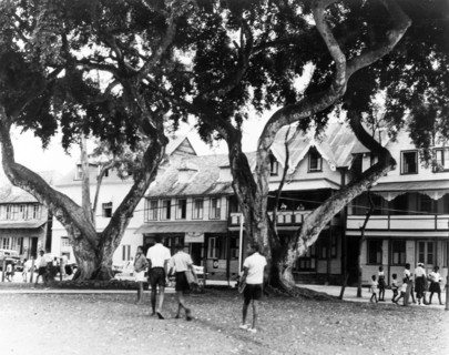 Town square in Old Castries. Schoolchildren cross a town square in Old Castries, lined with