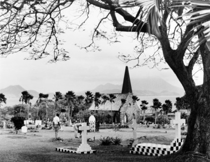 Churchyard on Nevis. A cemetery overlooking the sea on the Caribbean island of Nevis. Nevis, 1965.
