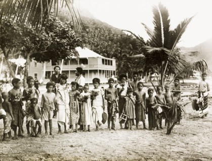 Ceylonian children. Portrait of a group of Ceylonian children, many of whom wear traditional