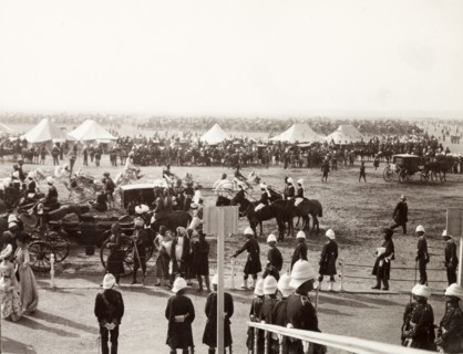 Coronation Durbar camp, 1903. View across the bustling Coronation Durbar camp. Delhi, India, circa