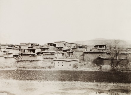 Mud village in North West Frontier Province. View of a village along the Kohat-Thal railway line,