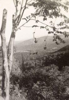 Transporting iron ore in Baba Budan Giri hills. A ropeway system transports iron ore down the