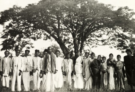 Methodist baptism ceremony, India. Group portrait of a Methodist congregation at 'Doopadcool