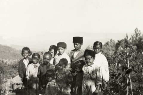 Students of a mission school, Mysore State. Students of Pandaravalli School pose for an infomal