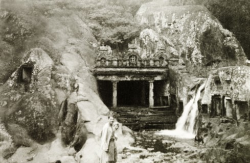 Kalhatti cave temple and waterfall. British colonists Reverend Norman Sargant and Mrs Wilson visit