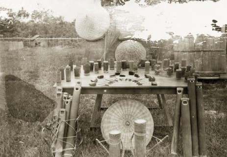 Samples of health products, North Borneo. A display of hygiene aids made by trainee health officers