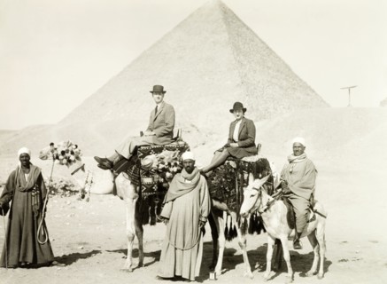 Riding camels at the Great Pyramid. William Ryder McGeagh, District Commissioner in Jerusalem, and