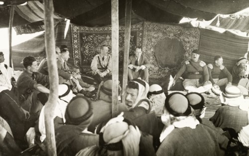 A council with Arab leaders. A delegation of British officials attends a council with Arab leaders