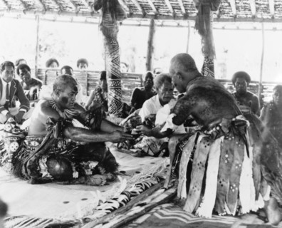 The culmination of a 'sevusevu' ceremony. A 'bilo' (half coconut shell) containing an infusion of