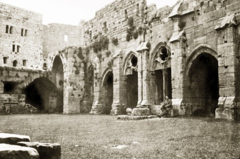 Courtyard inside the Krak de Chevaliers. A ruined courtyard inside the Krak de Chevaliers, a