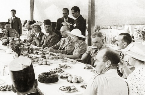 Farewell lunch for Sir Harold MacMichael. Sir Harold MacMichael (centre), High Commissioner of the