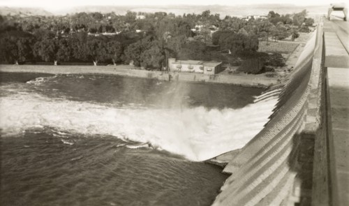 Aswan Low Dam. View across the Aswan Low Dam on the River Nile. Aswan, Egypt, February 1945. Aswan,