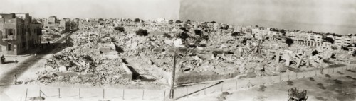 Bomb damage in the Musrara Quarter. The remains of a residential block in the Musrara Quarter,