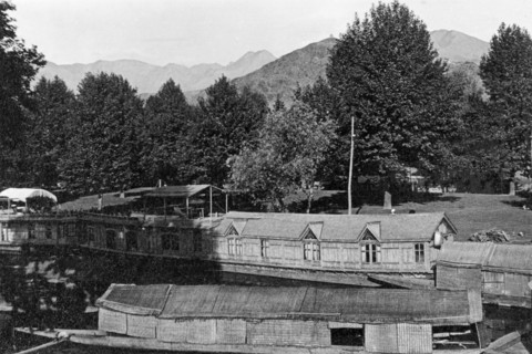 Shikaras on Lake Dal. Shikaras (houseboats) moored at Chenar Bagh. Srinagar, Jammu and Kashmir,