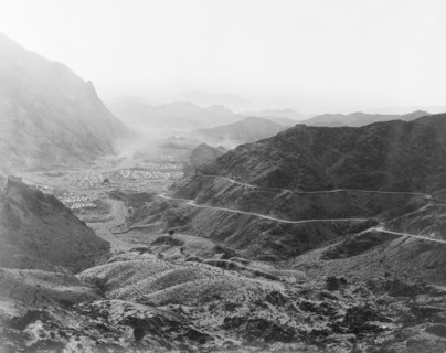 Military camp on the Khyber Pass. Two roads wind towards an Indian Army camp, located in a mountain