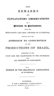 Petition concerning tariffs on Brazilian goods. Title page of a petition to parliament concerning