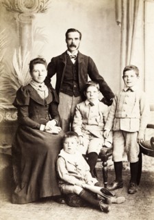 The Coton family. Studio portrait of the Coton family, dressed in typical late Victorian clothing.