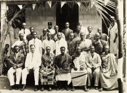 Celebrating VE Day at Mampong. Nana Kobina WIafe II, Chief of Mampong, and Alan Bullwinkle,