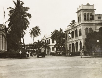 A city street in Cristobal. View along a city street in Cristobal, flanked by grand colonial-style