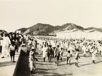 Royal Navy parade, Trinidad. British Royal Navy sailors from HMS Dauntless parade along a street in