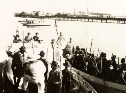 Costa Rican Boy Scouts on a boating trip. A troop of Costa Rican Boy Scouts are taken on a boat