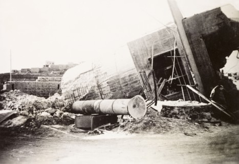 Collapsed railway buildings at Ras el Ain. Collapsed railway buildings at Ras-el-Ain, sabotaged by